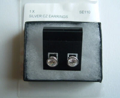 New Sterling Silver 7mm Zirconia earrings unisex in box - Image 1 of 4