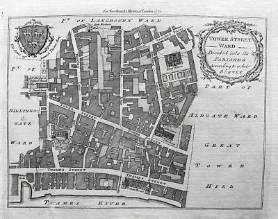 1772 Антикварная гравюра; Тауэр-стрит Уорд Лондон из Лондона Нортука - Изображение 1 из 2