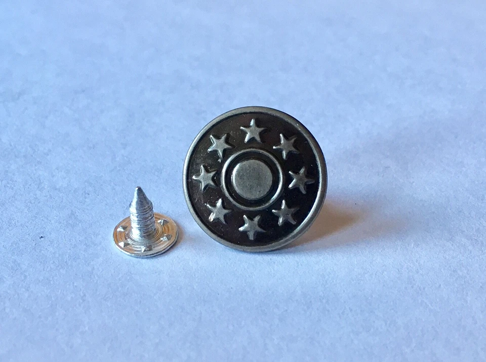 10 Qualitäts Nähfrei Jeansknöpfe 8 Sterne altsilber 17 mm Ersatzknopf - Bild 1 von 1