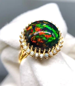 AAA+Natural Black Opal Ring 14x10 mm Oval 14K Gold Filled Halo Ring Gift for Her - Picture 1 of 6
