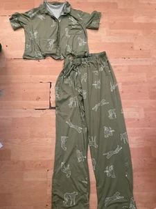 TART INTIMATES olive Green Leopardo Print Pajama Set Sz XL women Pants Top AJ27 - Picture 1 of 3