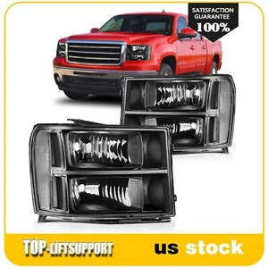 Headlights Assembly For 2007-2014 GMC Sierra 1500 Black Housing Left+Right Pair - Picture 1 of 7
