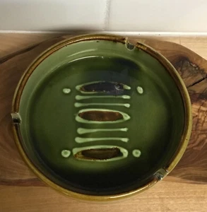 Vintage MCM Ceramic Pottery Ashtray Avocado Green 5 in Mod Retro Design Japan - Picture 1 of 8