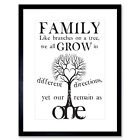 Quote Family Roots B&W Heart Tree Three Framed Wall Art Print 12X16 In