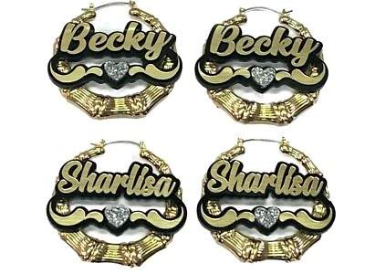 Bamboo Earrings Name Plate Personalized 1.5 2.5 3.5" Size Choice Custom LaserCut - Image 1 of 4