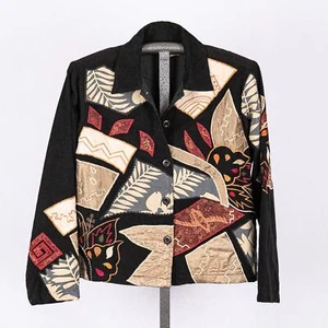 Vintage Embroidered Patchwork Corduroy Jacket Women's MEDIUM Boho Western Fall - Picture 1 of 7