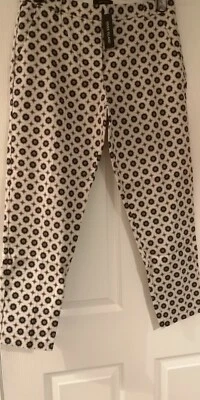 River Island Cropped Pleated Cream Purple Patterned Chinos Trousers Pants. UK 12 - Image 1 of 4