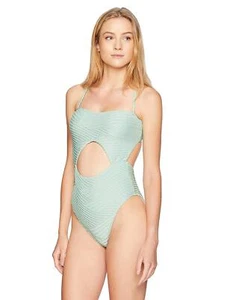 Bikini Lab Women's Front Cut Out One Piece Swimsuit, sage//Sand Dunes, Medium - Picture 1 of 2