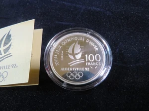 No.22578 .900 Solid Silver Olympic Coin Albertville Ski Jumpimg 1992 100 Francs - Picture 1 of 5