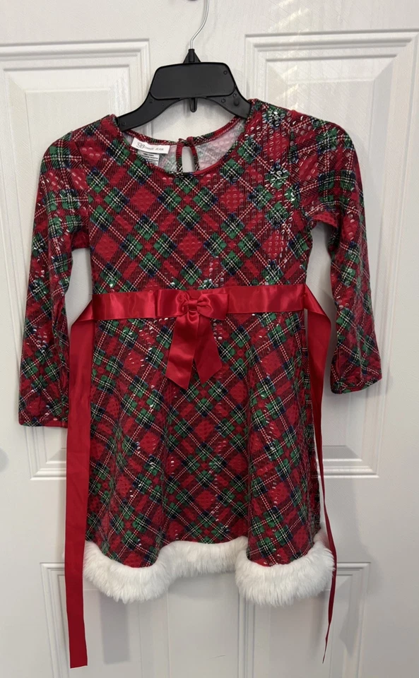 Красивые девочки Bonnie Jean клетку рождественское платье размер 8 Ex состоянии носить один раз! - Изображение 1 из 4