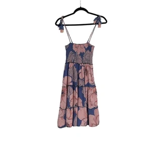 Maaji Women's Floral Tassel Shoulder Tie Smocked Bodice Tiered Mini Dress Size L - Picture 1 of 9