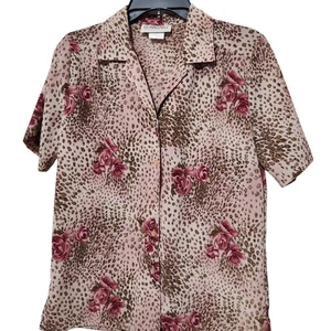 Donnkenny Bluse Größe S vorne Knöpfe geblümt leicht Kurzarm - Bild 1 von 11