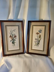 Vtg Pair Botanical Florals Professionally Framed And Matted Cottagecore - Picture 1 of 7