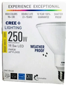 CREE 250w Bright White 3000k 19.5 W LED 40 Flood Weather Proof Light Bulb (NEW) - Picture 1 of 3