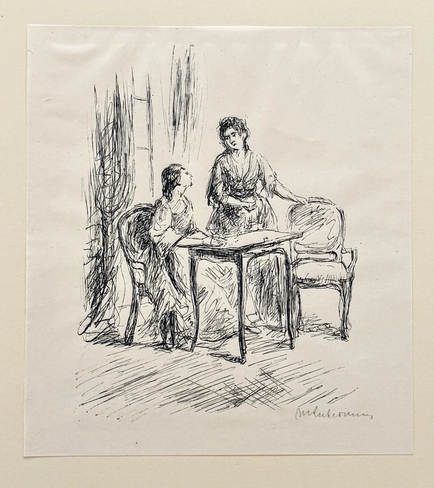 Max Liebermann. Zwei Damen im Salon, Holzschnitt, 20er-Jahre,  signiert - Bild 1 von 3