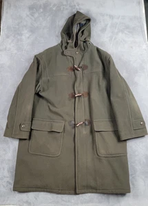 Vtg 90 LL Bean Duffle Coat Mens XXL Tall Green Wool Toggle Jacket Plaid Made USA - Picture 1 of 18