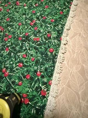 51” X 88” Vintage Pine tree Christmas Tree Table cloth With Red Berries Lace  - Image 1 of 4