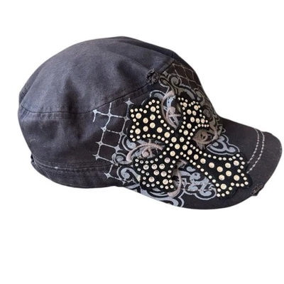 Gorra de béisbol ajustable cruz envejecida adornada gris negra Y2K Foto 1 de 4