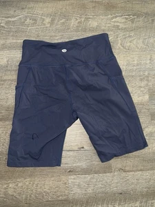 Baleaf Women’s High Waist Biker Shorts Navy Blue Size M Pockets Compression Fit - Picture 1 of 5