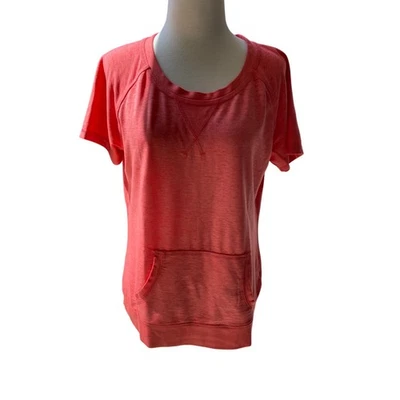  Coral/Orange Short Sleeve Sweatshirt-Style Top Size L - Image 1 of 4