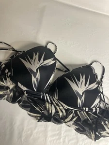 PINK Victoria Secret Womens Black White Floral Push Up Wireless Bra Large  - Picture 1 of 4