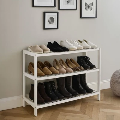 Neo 3-Tier Bamboo Shoe Rack Stand Natural Wooden Shoe Storage Shelf for Hallway - Image 1 of 4