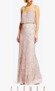 Damen formelles Abendkleid Größe 14 Adrianna Papell Perlen Blouson Rouge Rosa - Bild 1 von 14