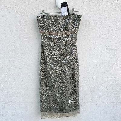 Vestido Vaina Vintage Nicole Miller Para Mujer Floral Encaje Sin Tirantes Metálico Talla 6 Foto 1 de 4