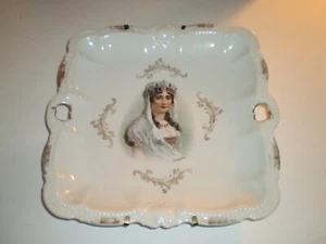 Antique Handled Bavarian China Portrait Plate: Empress Josephine (w/ wall hanger - Picture 1 of 4