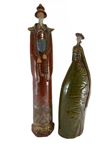 Vintage Pair of Chinese Extra Tall Glazed Ceramic Statues Figurines Very Rare - Picture 1 of 10