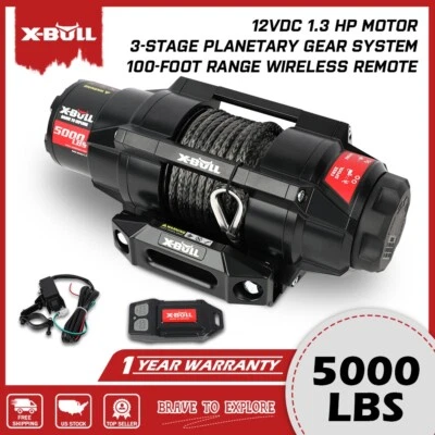 X-BULL 5000LB Electric Winch 12V Wireless Remote Synthetic Rope Boat ATV UTV 4X4 Foto 1 de 4