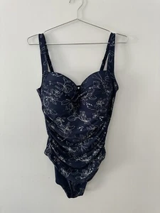 NIP TUCK SWIM Size US 12 Navy Blue Foral 1 Piece SWIM SUIT Ruched Women’s - Picture 1 of 6