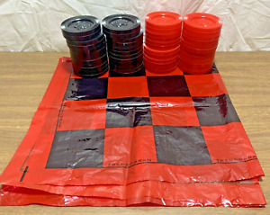 Jumbo Giant Checkers 3” Red Black Plastic Floor Game Complete  Set of 24  W/ Mat