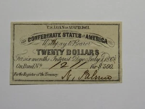$20 1861 Confederate Bond Coupon Certificate Currency Bank Note Bill UNC - Picture 1 of 2