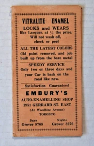 Vitralite Enamel Promo Card Embury's Auto-Enamel w Distance from Toronto Chart - Picture 1 of 3