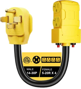 Dryer Adapter 30 Amp 240V to 20 Amp 15 Amp 110V Adapter, NEMA 14-30P to 4X 5-20R - Picture 1 of 12