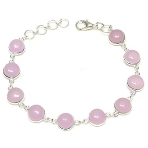 Rose Quartz Gemstone Handmade 925 Sterling Silver Jewelry Bracelet Sz 7-8" - Picture 1 of 2