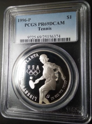 :1996-P $1 Tennis Olympic Commemorative-Dollar Near-Perfect Proof PCGS PR69DCAM  - Image 1 of 2