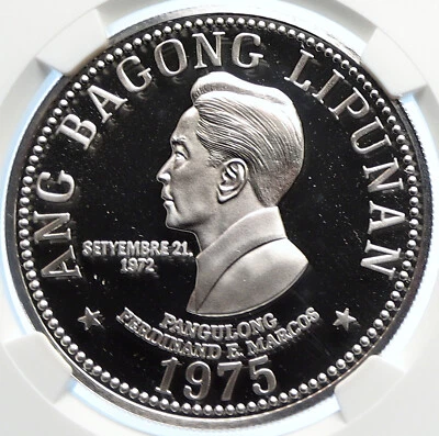 1975 PHILIPPINES New Society MARCOS Lipunan PRF Silver 50 Piso Coin NGC i106367 - Image 1 of 4