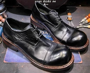 Men's British Lace Up Shoes Real Leather Round Toe Handmade Dress Formal Shoes - Picture 1 of 24
