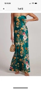12th Tribe smaragdgrün Blumen trägerloses Maxikleid Größe L neu mit Etikett Large - Bild 1 von 8