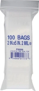 Recloseable Bags 100-Pack 2 inch x 5 inch Storage/Displaying Merchandise - 2 X5 - Picture 1 of 1
