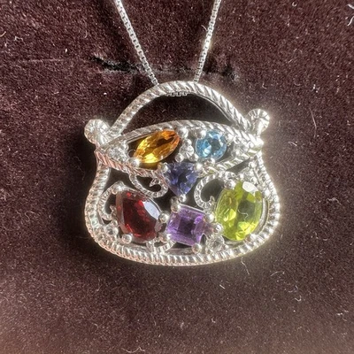 Pendant Citrine Peridot Amethyst Iolite Blue Topaz Garnet in Platinum on SS 925 - Image 1 of 4