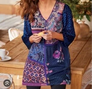 Vestido túnica boho Soft Surroundings XL retazos terciopelo cinta transparente para mujer - Imagen 1 de 8
