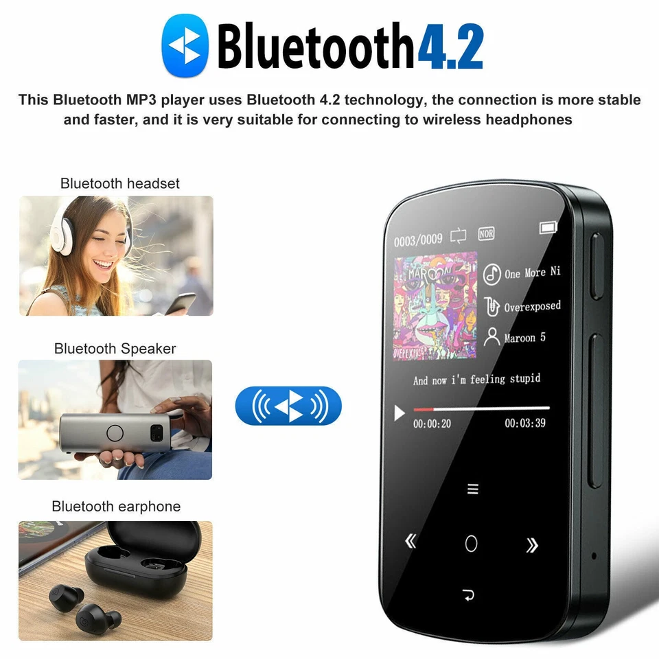 MP3 Player 32GB HiFi Lossless Sound Bluetooth Clip Music Voice Recorder FM Radio - Image 1 of 4
