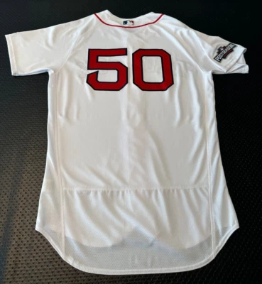 Camiseta Mookie Betts Game usada 2017 pós-temporada Boston Red Sox Home com certificação MLB - Imagem 1 de 4
