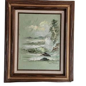 Vtg David Burton Seascape Original Oil on Canvas Ocean Waves Framed 23.25x19.25" - Picture 1 of 18