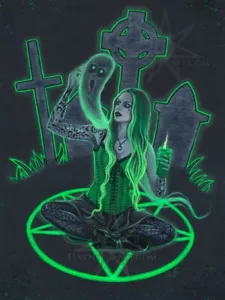 PINTURA ORIGINAL Séance Arte Fantasía Gótica Fantasma Espeluznante Lápidas Verdes Negro - Imagen 1 de 3