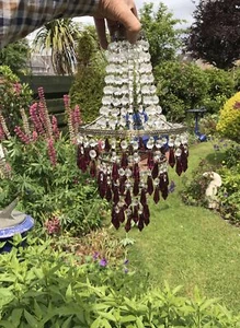 Vintage 3 Tier Glass Clear And Coloured Bead Drop Chandelier Ceiling Light - Picture 1 of 17