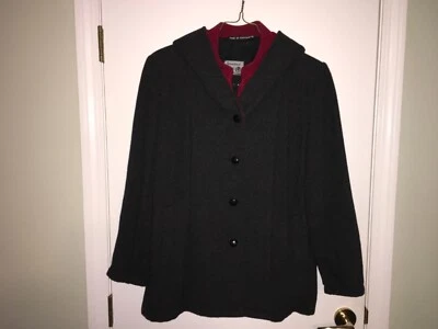 Woman’s Size 13/14 Charcoal Gray / Red Hooded Wool Coat by International Scene  - Image 1 of 4